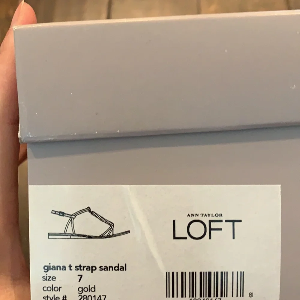 NIB LOFT Gold Snakeskin Print T-Strap Sandals Size 7